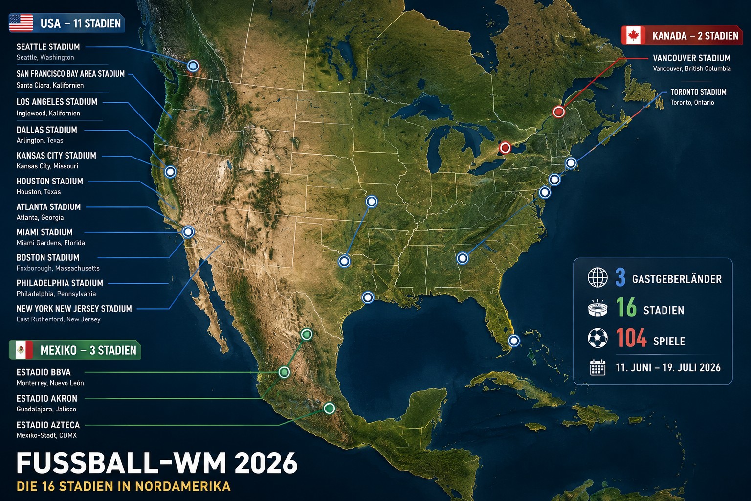 Alle Stadien der Fußball-WM 2026: Die 16 Arenen in USA, Kanada und Mexiko